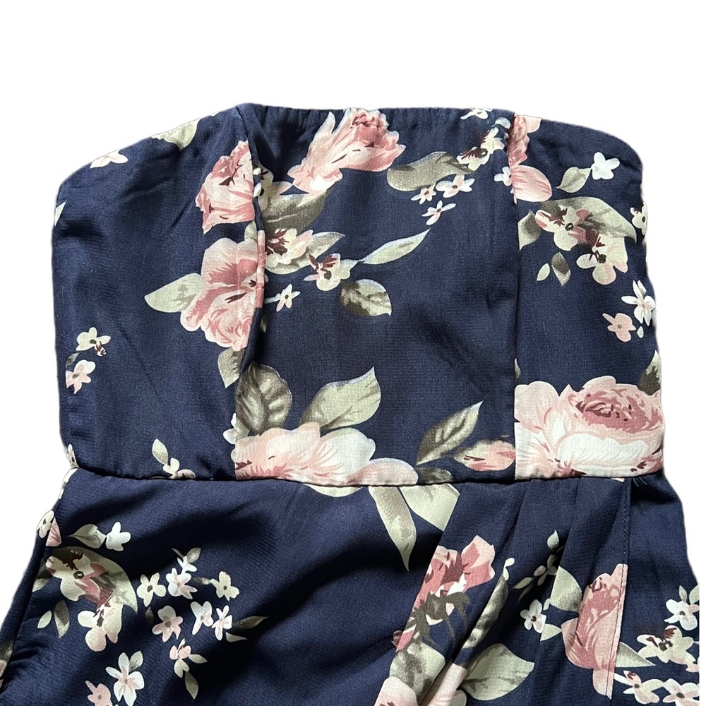 SHOWPO NAVY BLUE FLORAL “TAKE IT FROM THE TOP” STRAPLESS MAXI DRESS - Picture 9 of 14